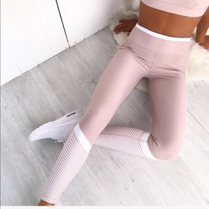 Pink Stripe Leggings - Size: small